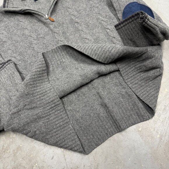 Toscano 100% Merino Wool 1/4 Zip Cable Knit Sweater Made in Italy Grey XL - Picture 6 of 6